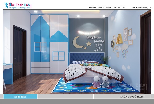 Phòng ngủ baby màu xanh dễ thương cho con trai anh Hải - BBT58